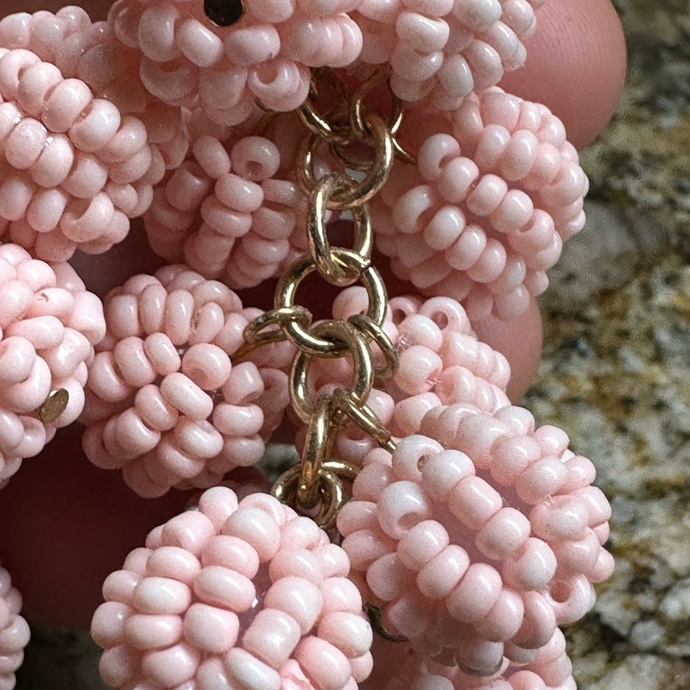 Gold Pink Seed Bead Ball Cluster Earrings - Picture 8 of 8